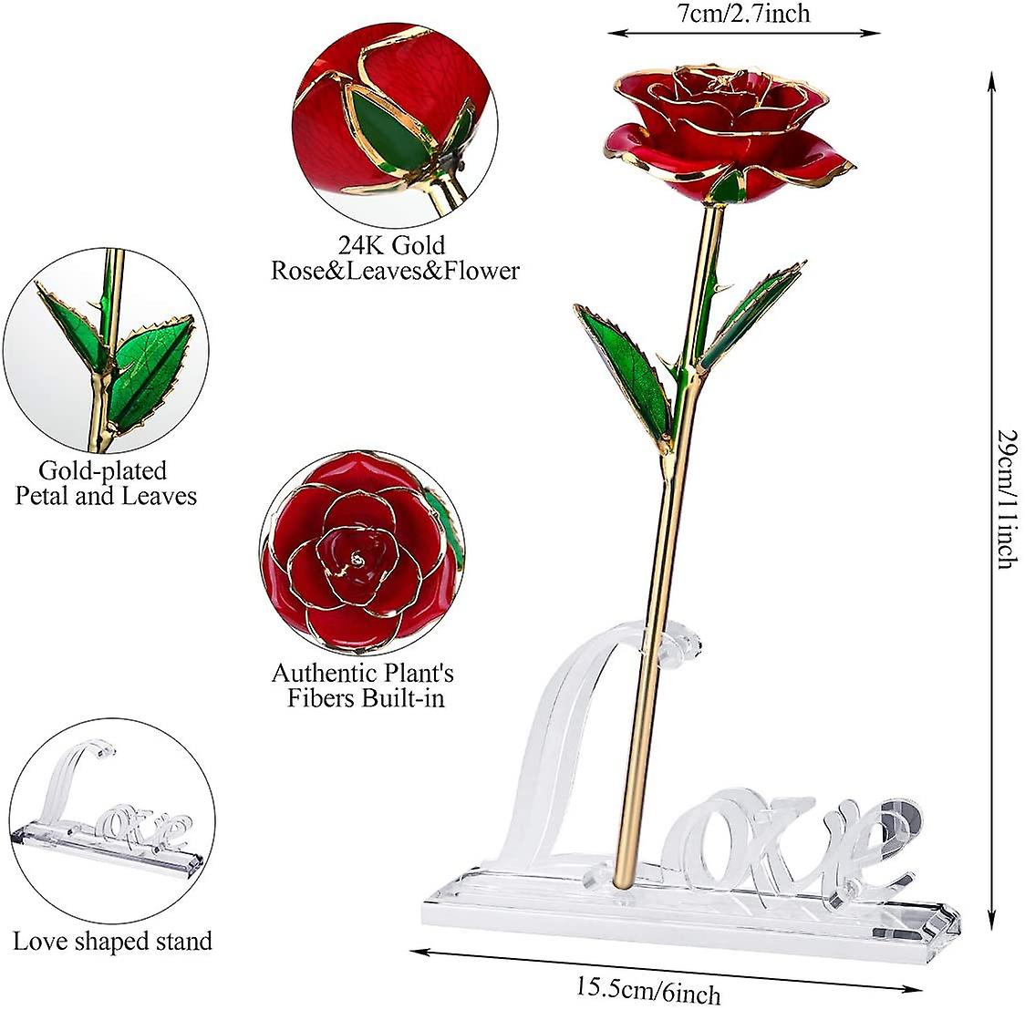 Rose en or 24K sous cloche en verre avec socle en cuivre - Cadeau élégant et intemporel