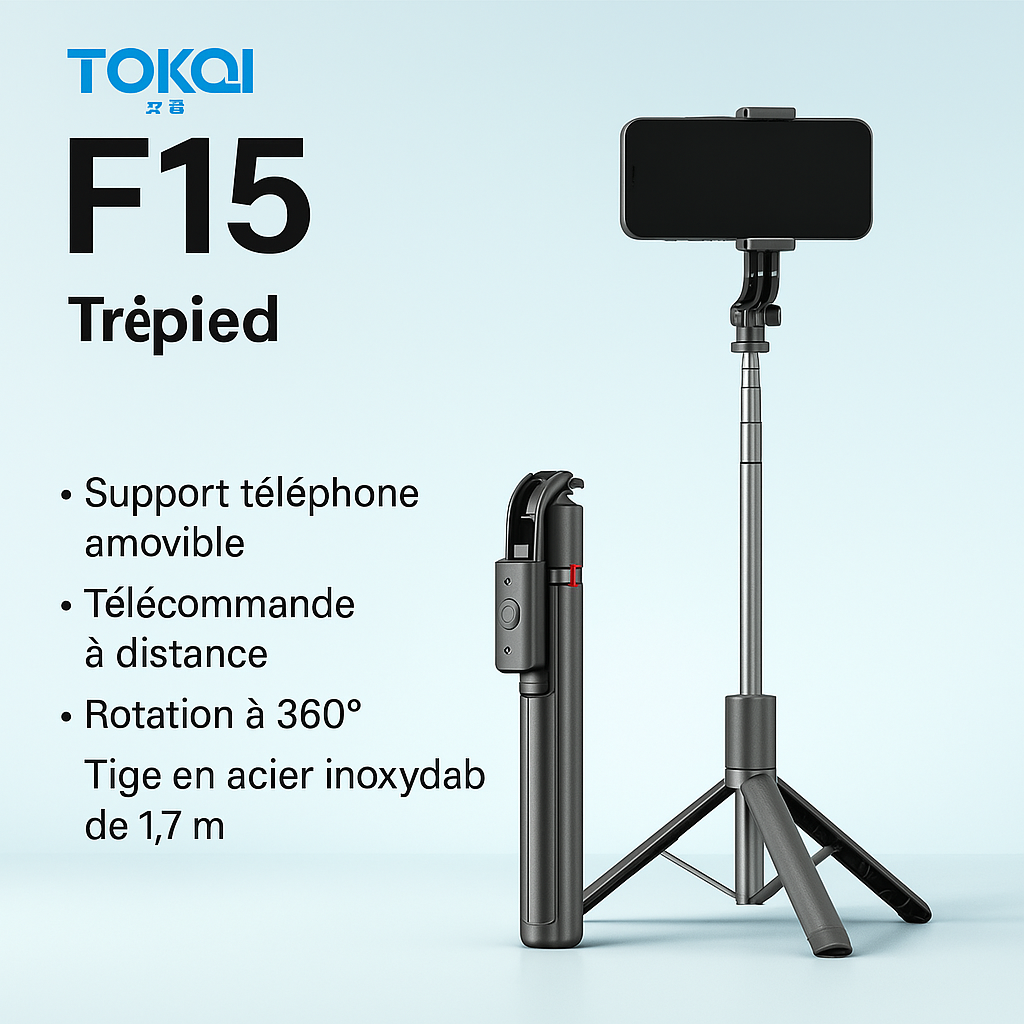Perche à Selfie Bluetooth TOKQI F16 – Trépied de Voyage 3-en-1 avec Télécommande, Anti-Tremblement et Support Stable pour Smartphone