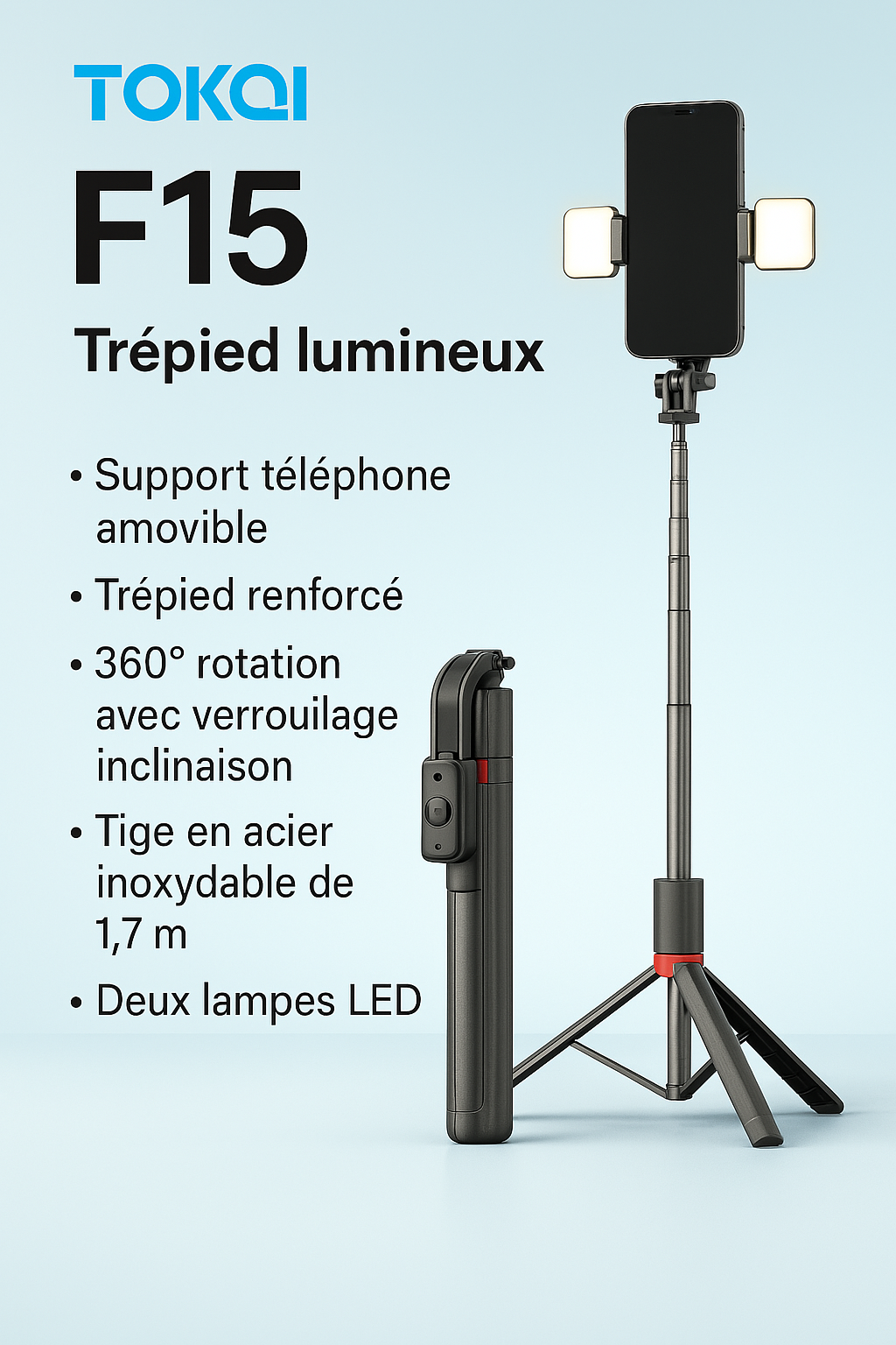 Perche à Selfie Bluetooth TOKQI F16 – Trépied de Voyage 3-en-1 avec Télécommande, Anti-Tremblement et Support Stable pour Smartphone