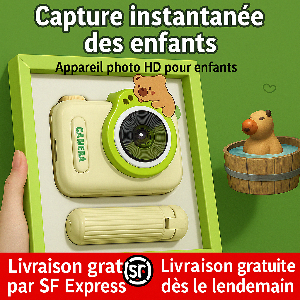 Appareil Photo Enfant Capybara – Cadeau d’Anniversaire/Fêtes pour Filles &amp; Garçons (6 à 12 ans) – Double Caméra HD + Carte Mémoire + Lanière &amp; Support