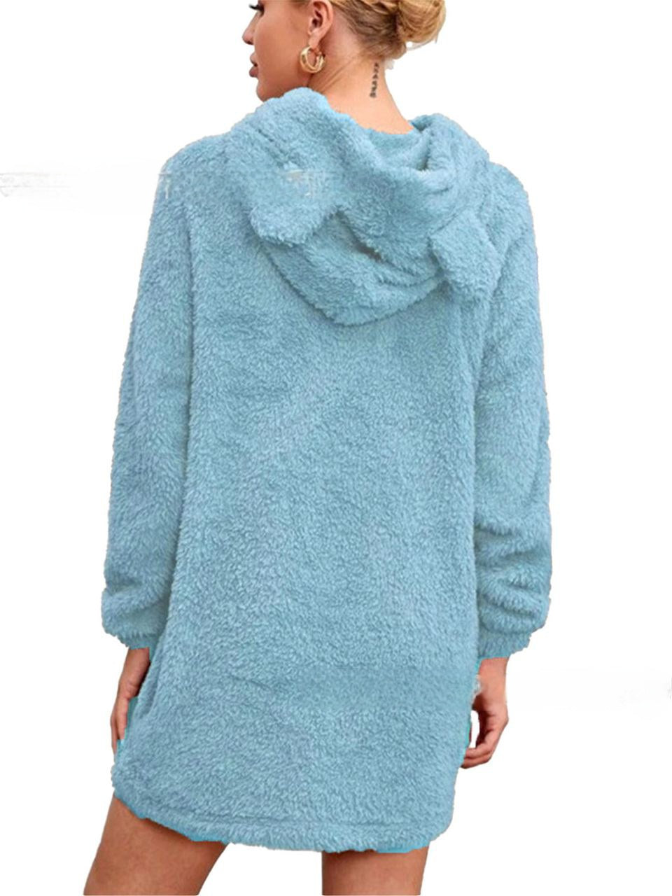 Robe pull en peluche avec capuche à oreilles pour femmes