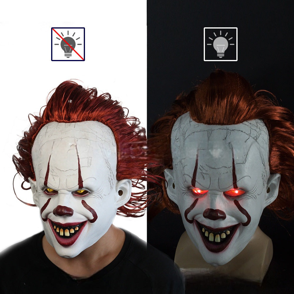 Masque de clown fantôme en latex lumineux – Halloween horreur