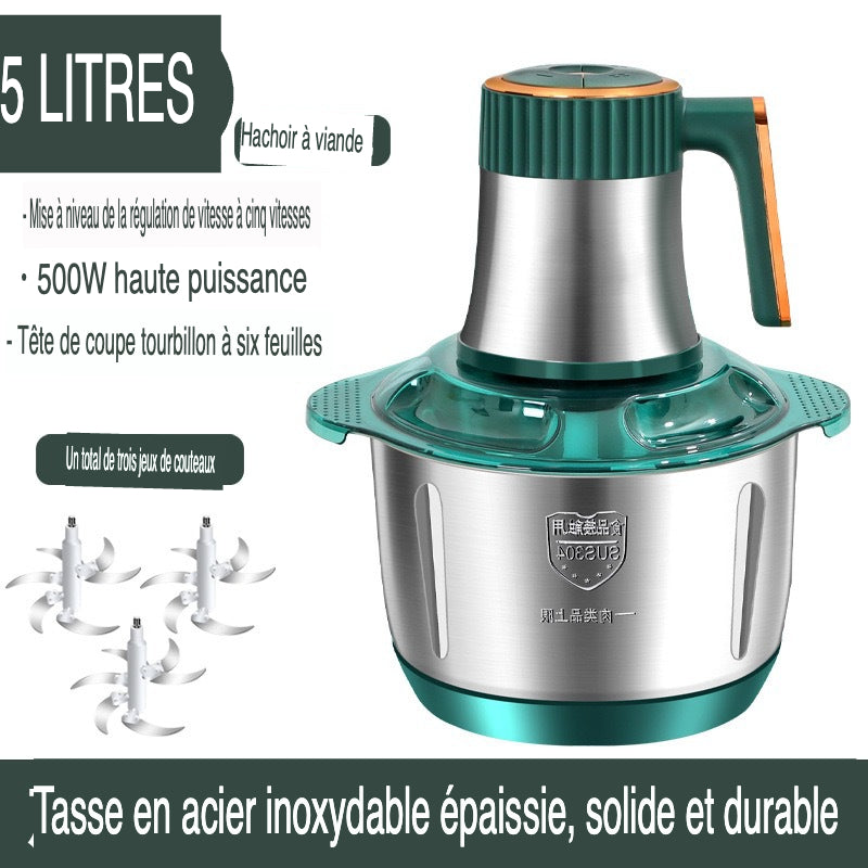 Hachoir à viande électrique multifonction en acier inoxydable - 5L