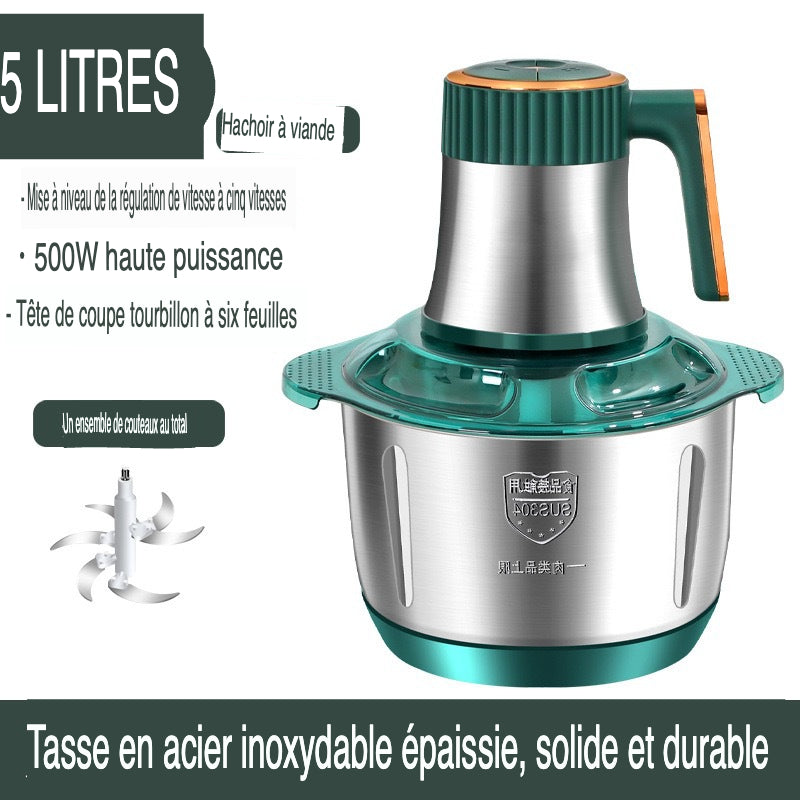 Hachoir à viande électrique multifonction en acier inoxydable - 5L