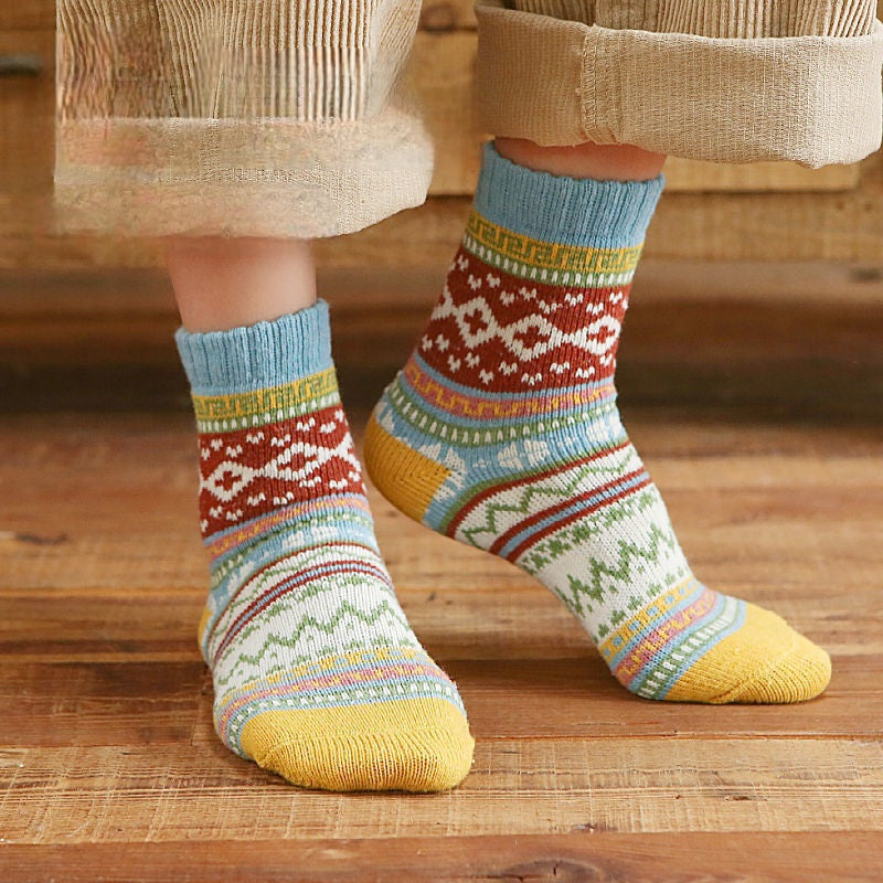 5 paires de Chaussettes en laine tricotées pour l&#39;automne et l&#39;hiver