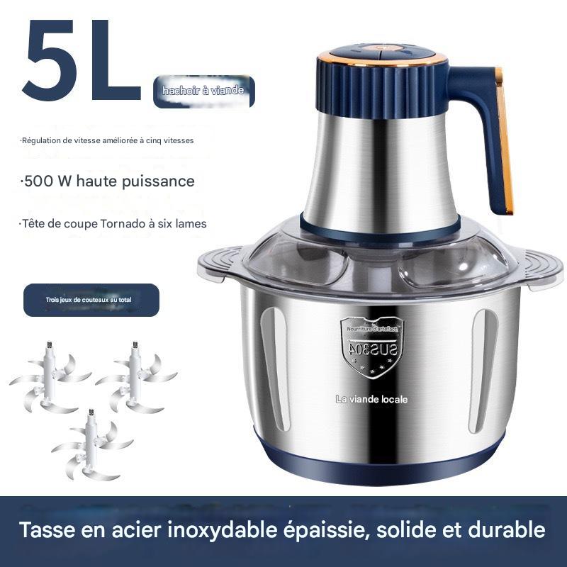 Hachoir à viande électrique multifonction en acier inoxydable - 5L