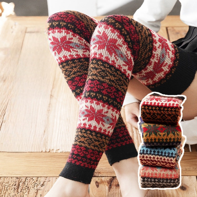 Chaussettes longues et chaudes automne-hiver en laine de lapin pour femmes