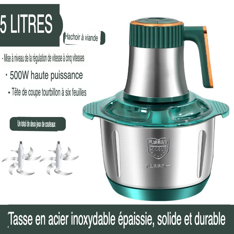 Hachoir à viande électrique multifonction en acier inoxydable - 5L