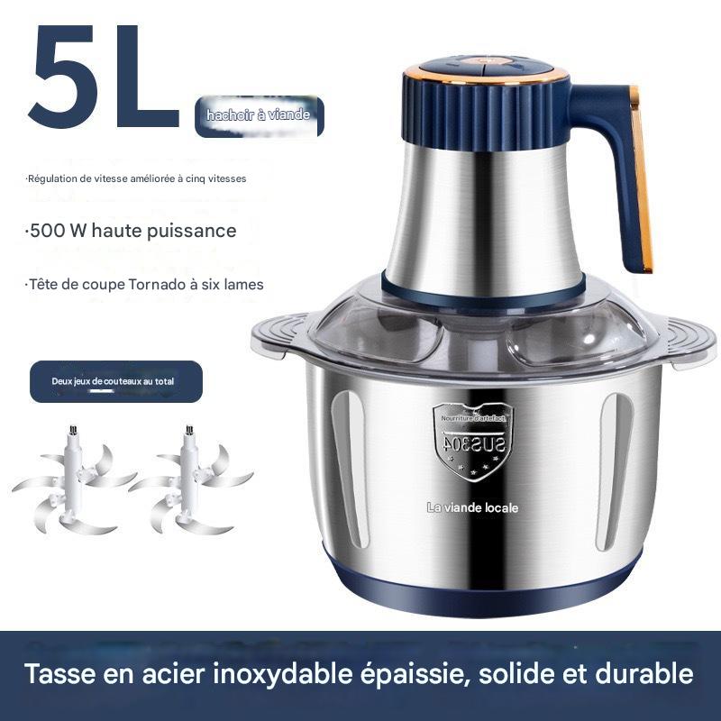 Hachoir à viande électrique multifonction en acier inoxydable - 5L